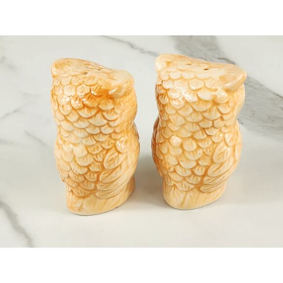 Owl Salt & Pepper Shakers 3 1/2" Ceramic Glazed 90s Tan Peach Home Decor Vintage - Picture 8 of 14